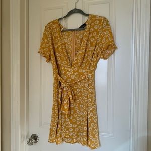 mustard floral dress